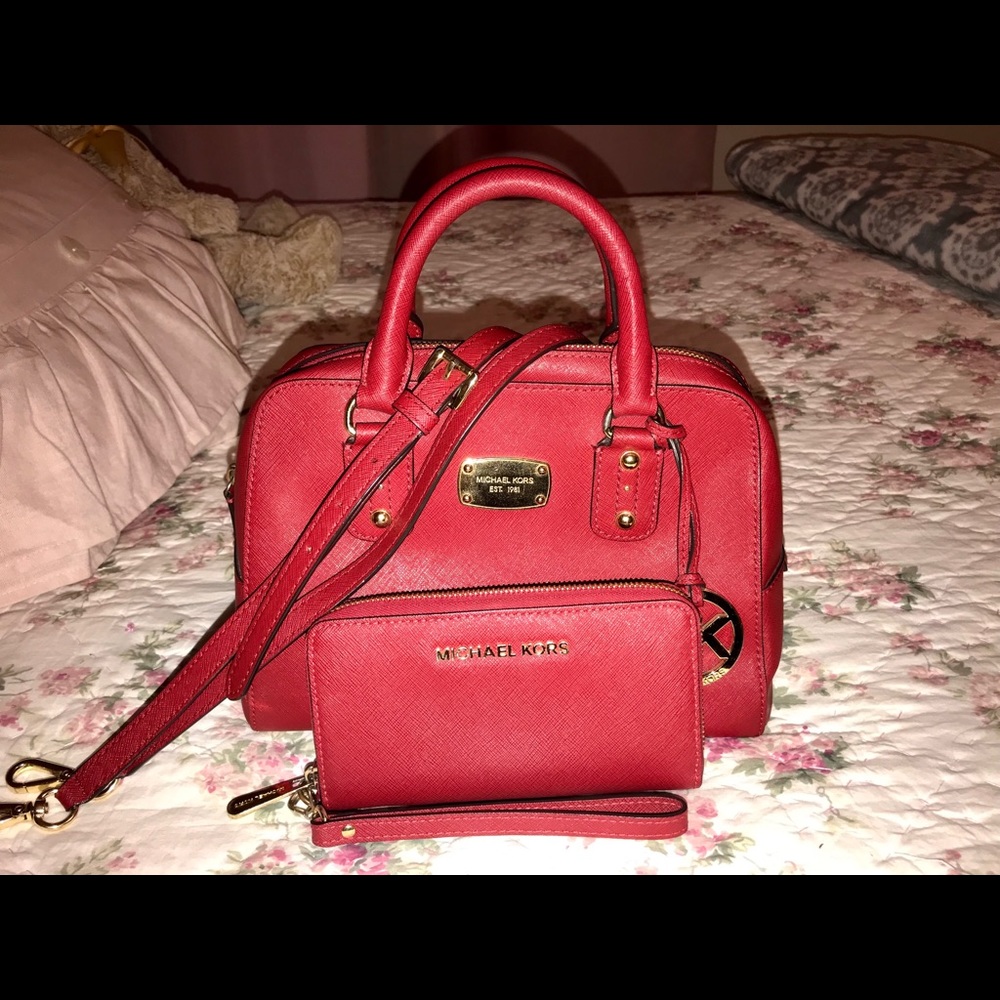 Michael Kors Red Purse and Wallet